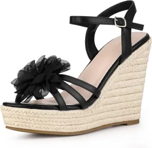 Allegra K Women's Flower Platform Espadrilles Wedge Heel Sandals