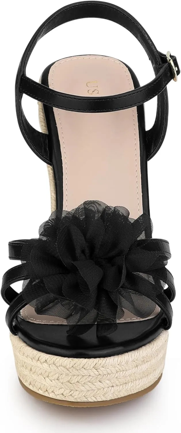 Allegra K Women's Flower Platform Espadrilles Wedge Heel Sandals