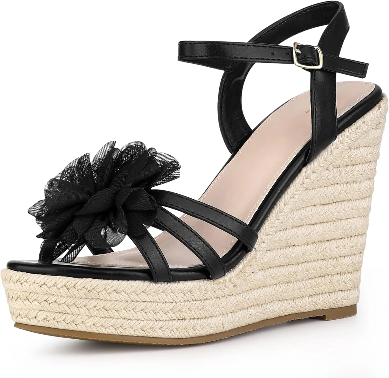 Allegra K Women's Flower Platform Espadrilles Wedge Heel Sandals
