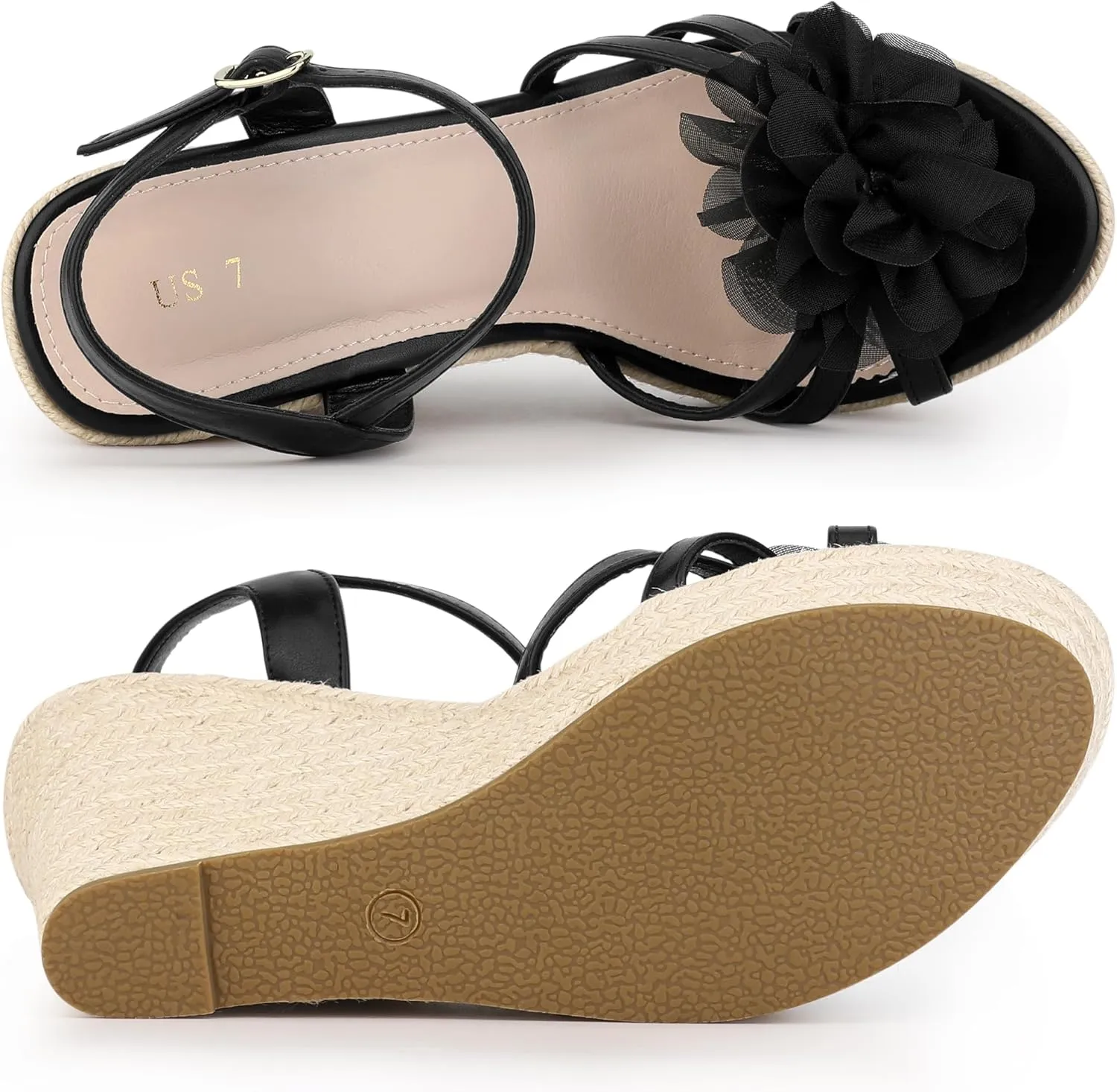 Allegra K Women's Flower Platform Espadrilles Wedge Heel Sandals