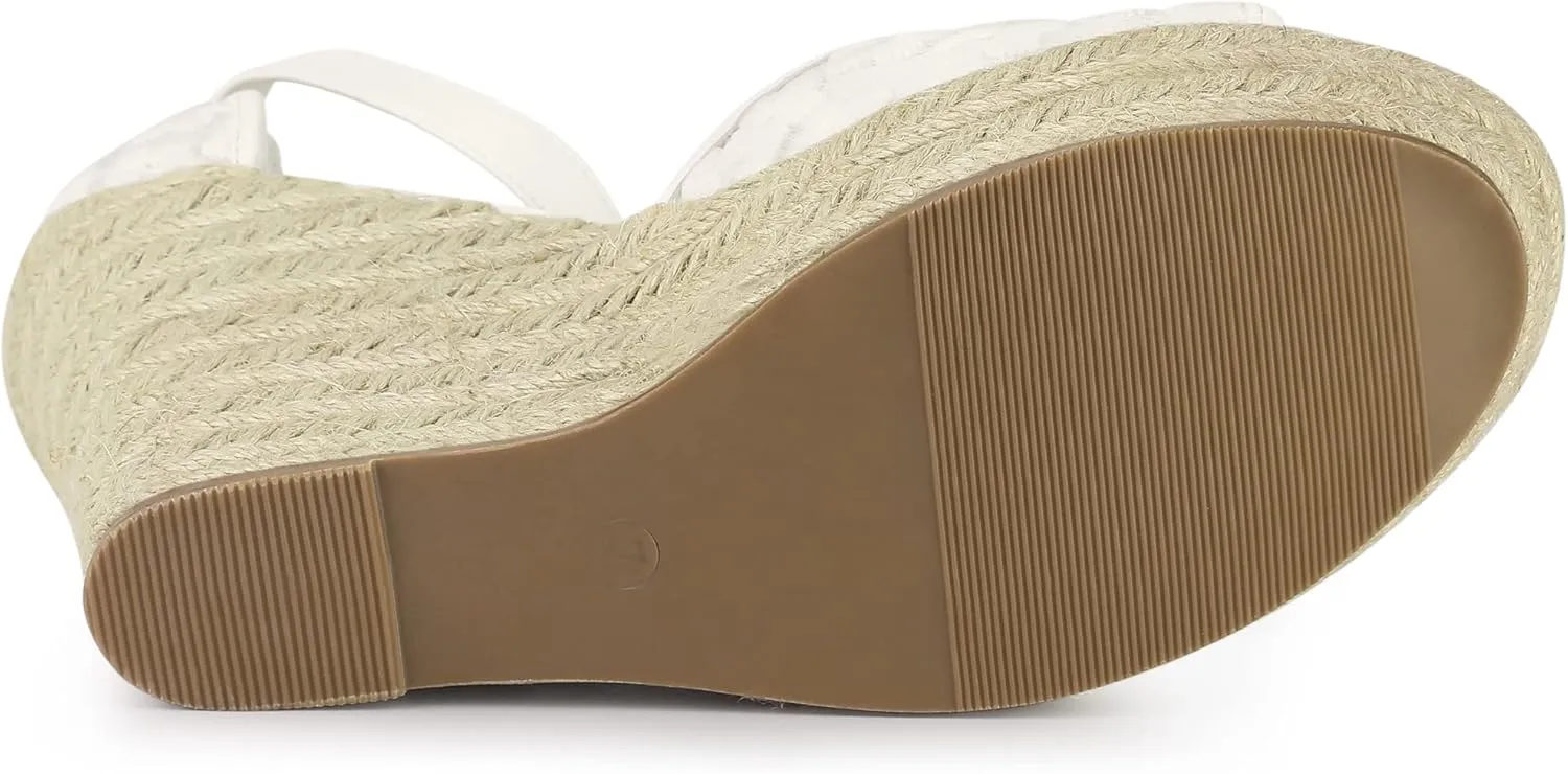 Allegra K Women's Lace Platform Espadrilles Wedge Heels Sandals