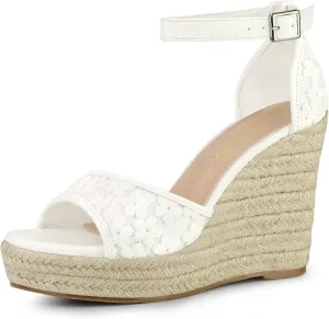 Allegra K Women's Lace Platform Espadrilles Wedge Heels Sandals