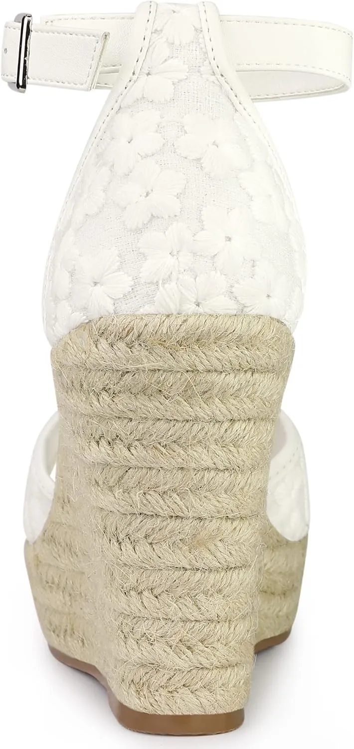 Allegra K Women's Lace Platform Espadrilles Wedge Heels Sandals