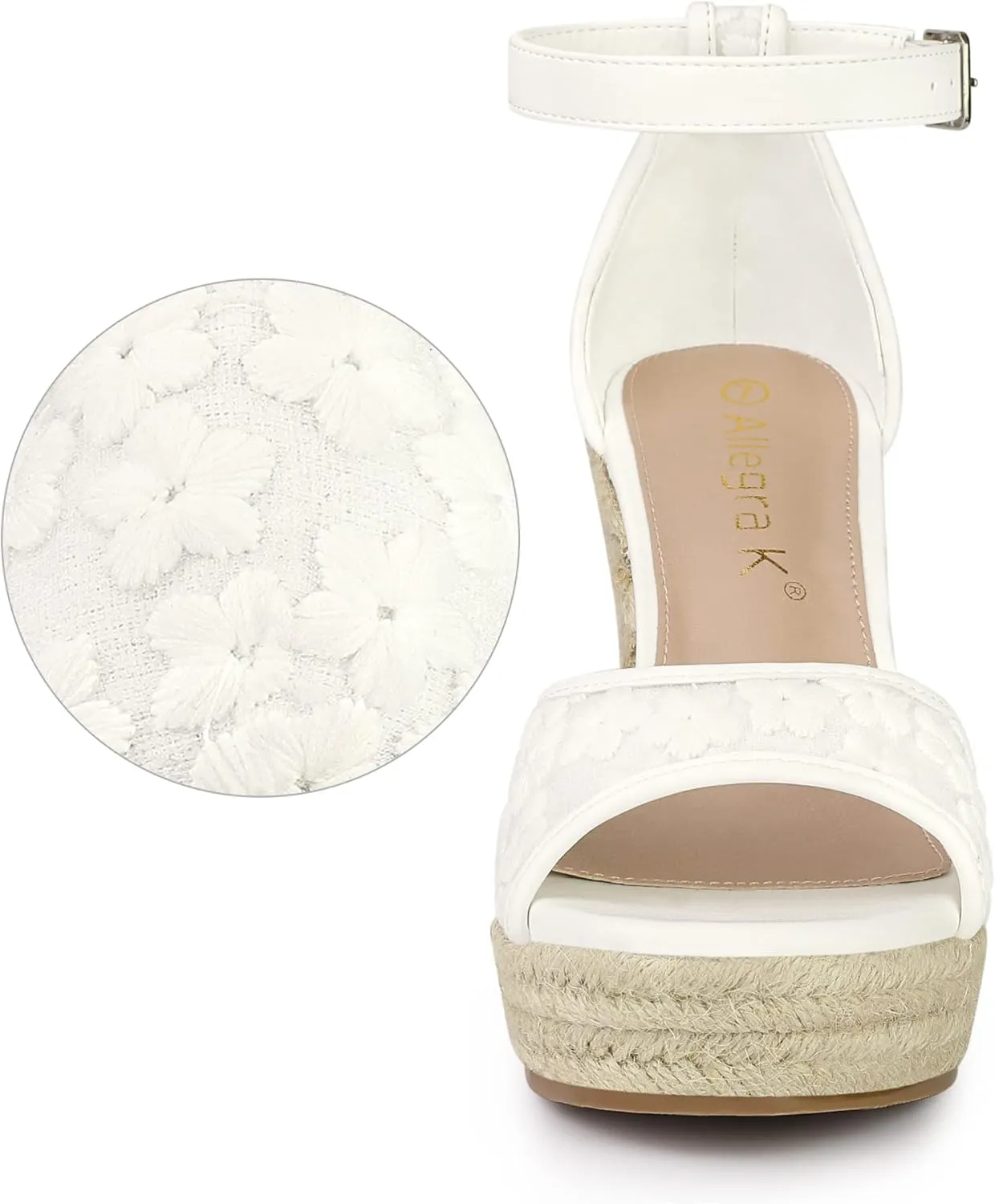 Allegra K Women's Lace Platform Espadrilles Wedge Heels Sandals