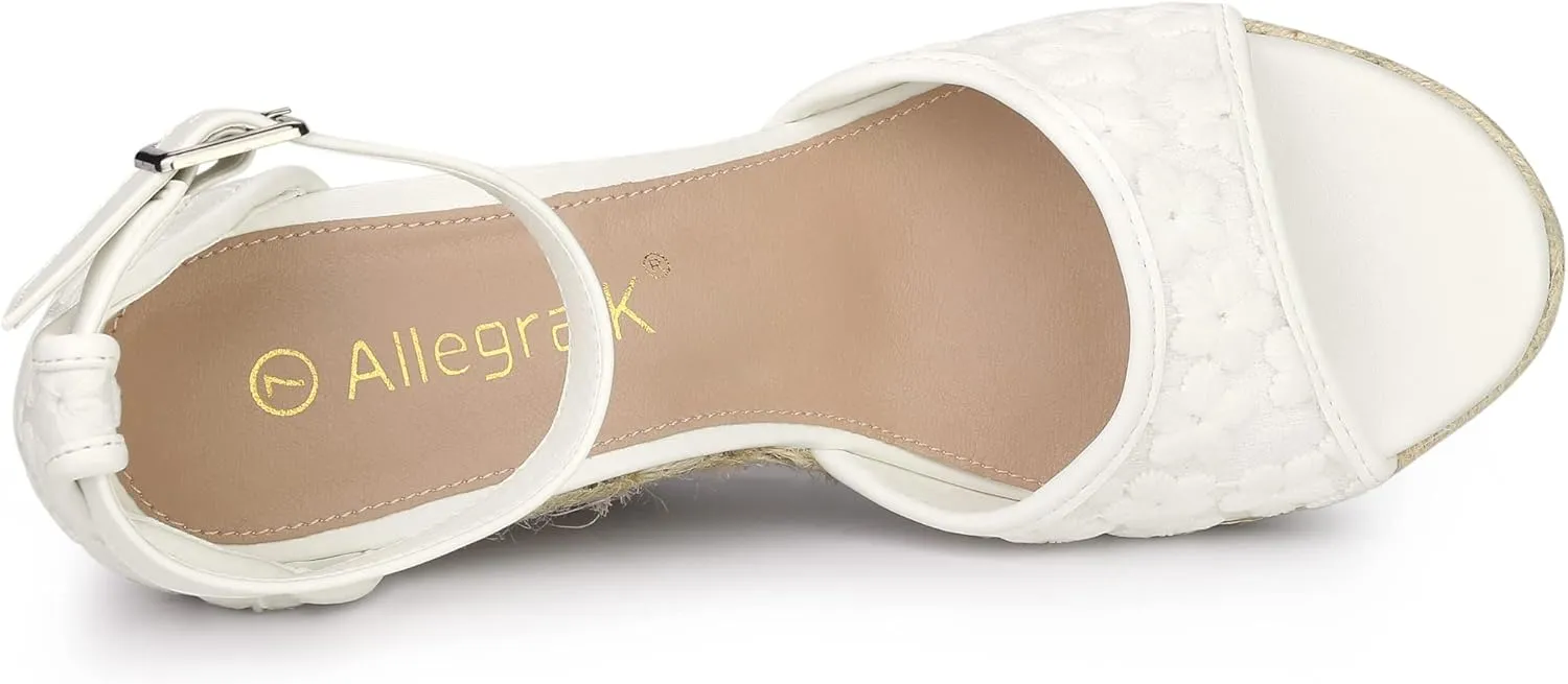 Allegra K Women's Lace Platform Espadrilles Wedge Heels Sandals