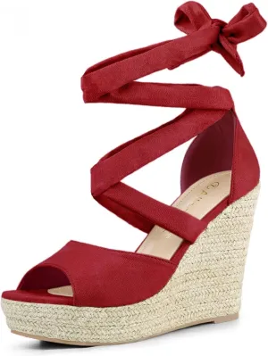 Allegra K Women's Lace Up Espadrilles Platform Platform Wedges Sandals