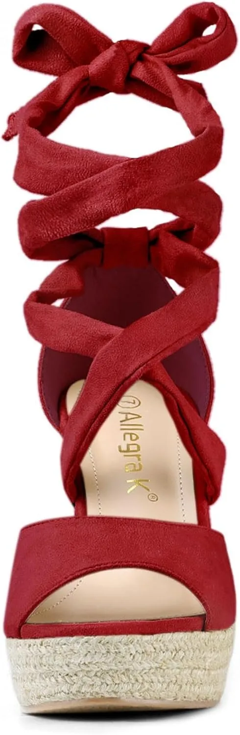 Allegra K Women's Lace Up Espadrilles Platform Platform Wedges Sandals