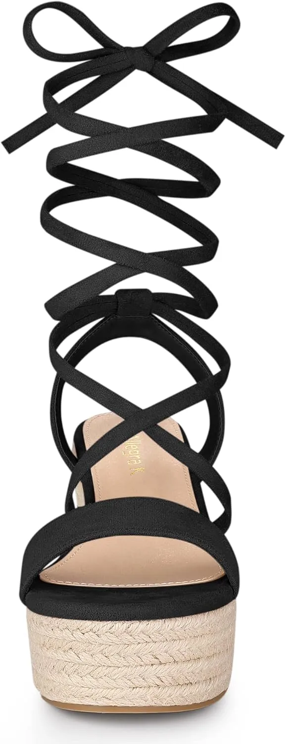 Allegra K Women's Lace Up Wedge Heel Slingback Platform Strappy Sandals