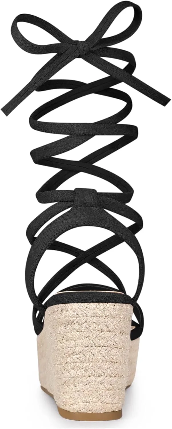 Allegra K Women's Lace Up Wedge Heel Slingback Platform Strappy Sandals