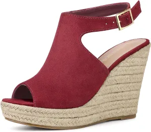 Allegra K Women's Peep Toe Slingback Platform Espadrilles Wedge Sandals