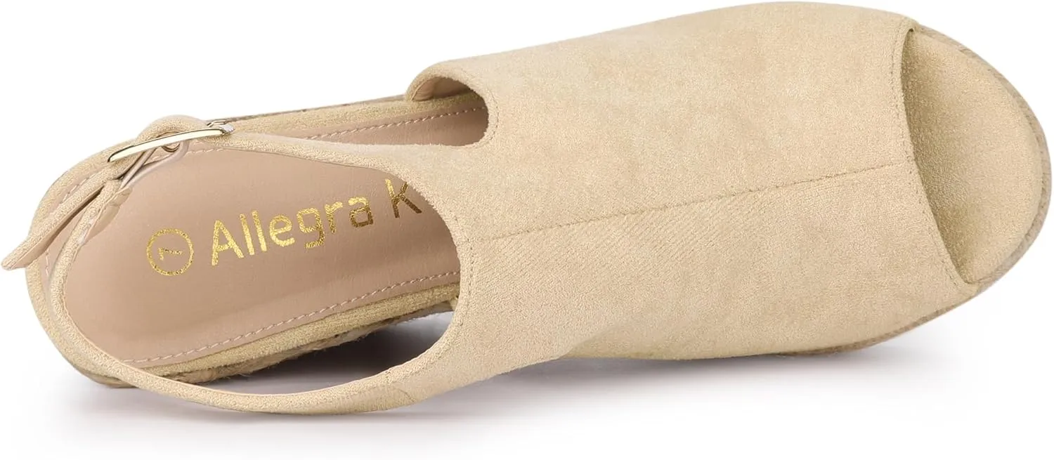 Allegra K Women's Peep Toe Slingback Platform Espadrilles Wedge Sandals