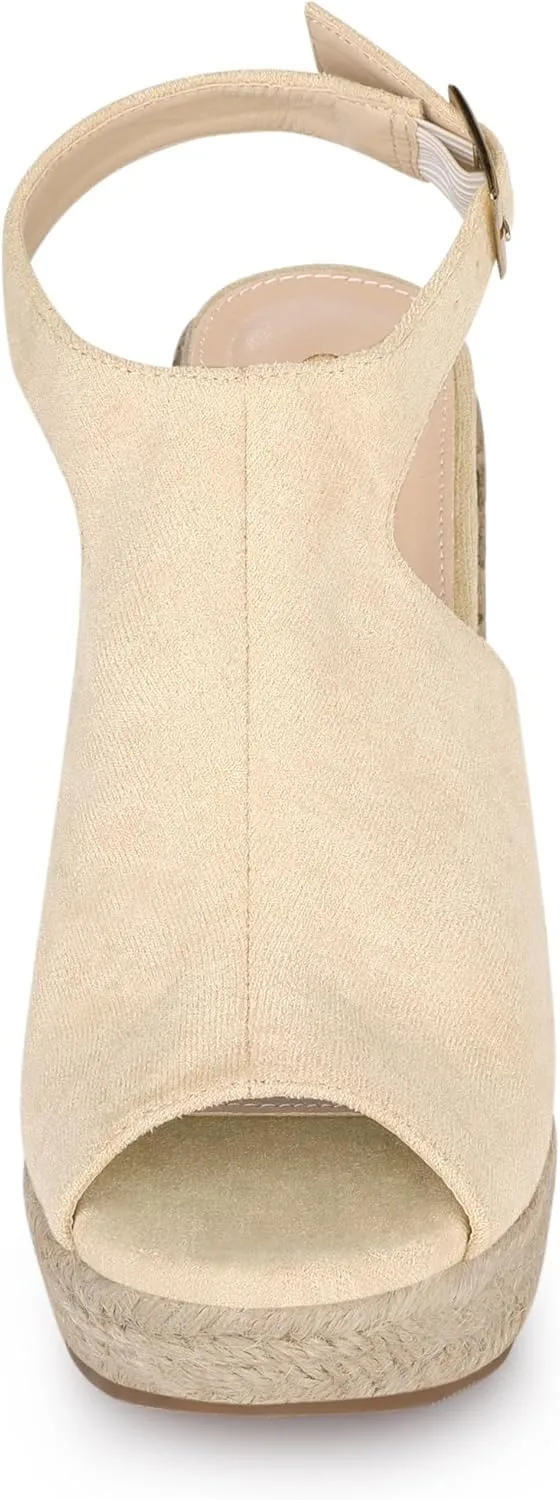 Allegra K Women's Peep Toe Slingback Platform Espadrilles Wedge Sandals