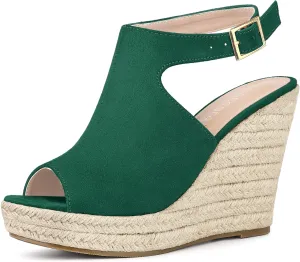 Allegra K Women's Peep Toe Slingback Platform Espadrilles Wedge Sandals