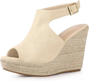 Allegra K Women's Peep Toe Slingback Platform Espadrilles Wedge Sandals