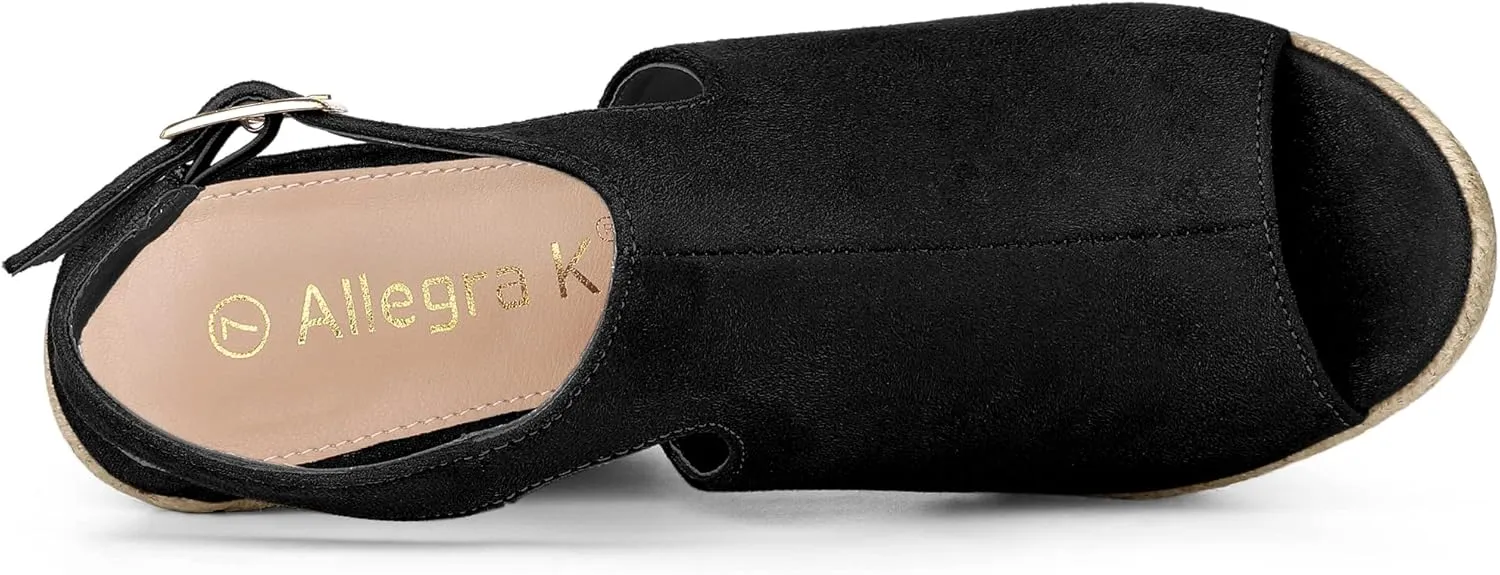 Allegra K Women's Peep Toe Slingback Platform Espadrilles Wedge Sandals