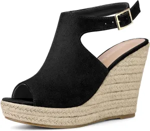 Allegra K Women's Peep Toe Slingback Platform Espadrilles Wedge Sandals