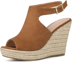 Allegra K Women's Peep Toe Slingback Platform Espadrilles Wedge Sandals