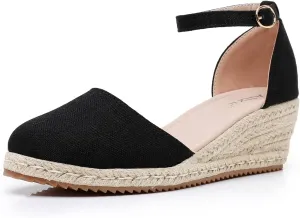 Altxic Women's Closed Toe Canvas Ankle Strap Espadrilles Wedge Sandals