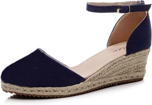 Altxic Women's Closed Toe Canvas Ankle Strap Espadrilles Wedge Sandals