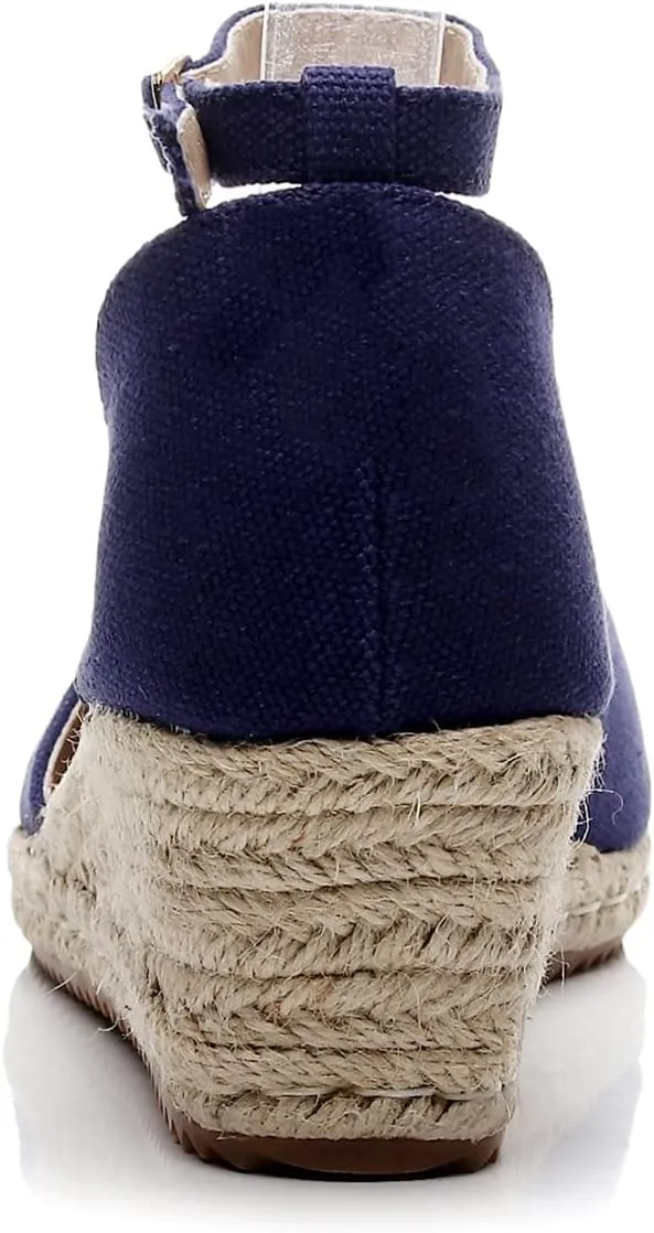 Altxic Women's Closed Toe Canvas Ankle Strap Espadrilles Wedge Sandals