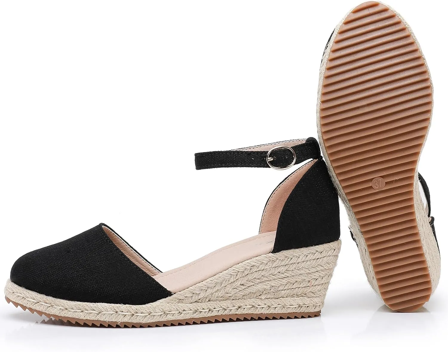 Altxic Women's Closed Toe Canvas Ankle Strap Espadrilles Wedge Sandals