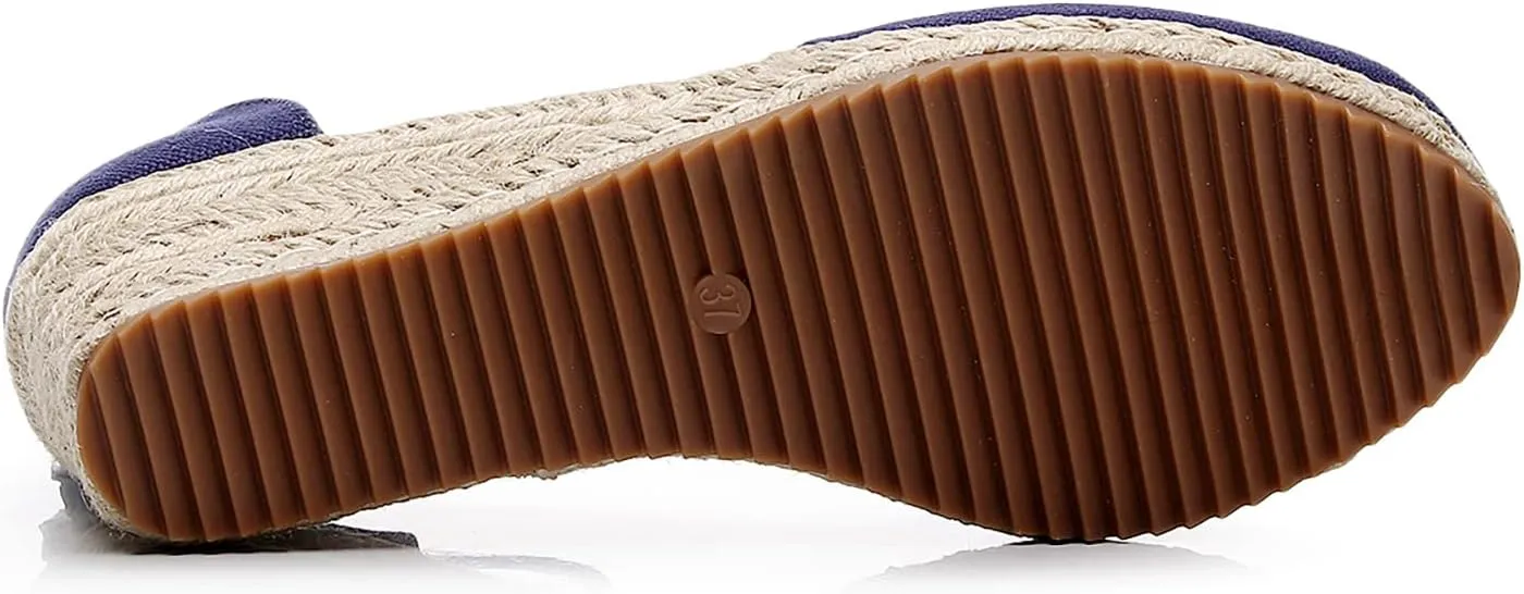 Altxic Women's Closed Toe Canvas Ankle Strap Espadrilles Wedge Sandals