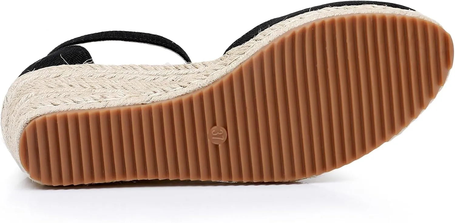 Altxic Women's Closed Toe Canvas Ankle Strap Espadrilles Wedge Sandals