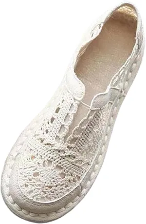 AMDBEL Platform Espadrilles Sneakers for Women Ladies Jute Braided Vintage Hollow Out Knit Breathable Mesh Low Top Fashion Sneakers Casual Slip On Walking Shoes Loafers Fisherman Muffin Shoes 01