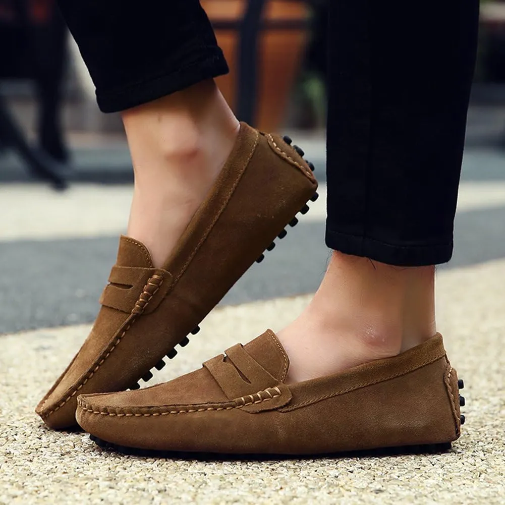 ANUFER Men's Suede Leather Penny Loafers Comfort Driving Shoes Moccasin Slippers