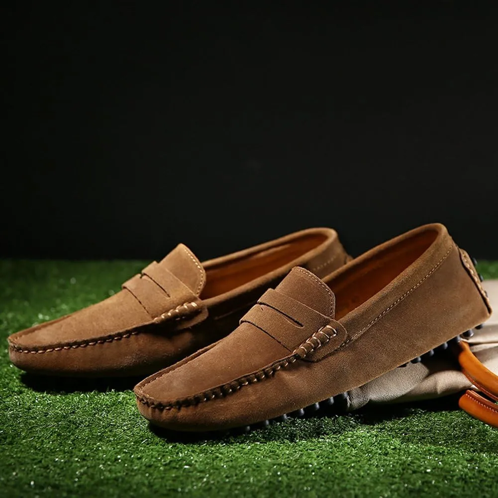 ANUFER Men's Suede Leather Penny Loafers Comfort Driving Shoes Moccasin Slippers