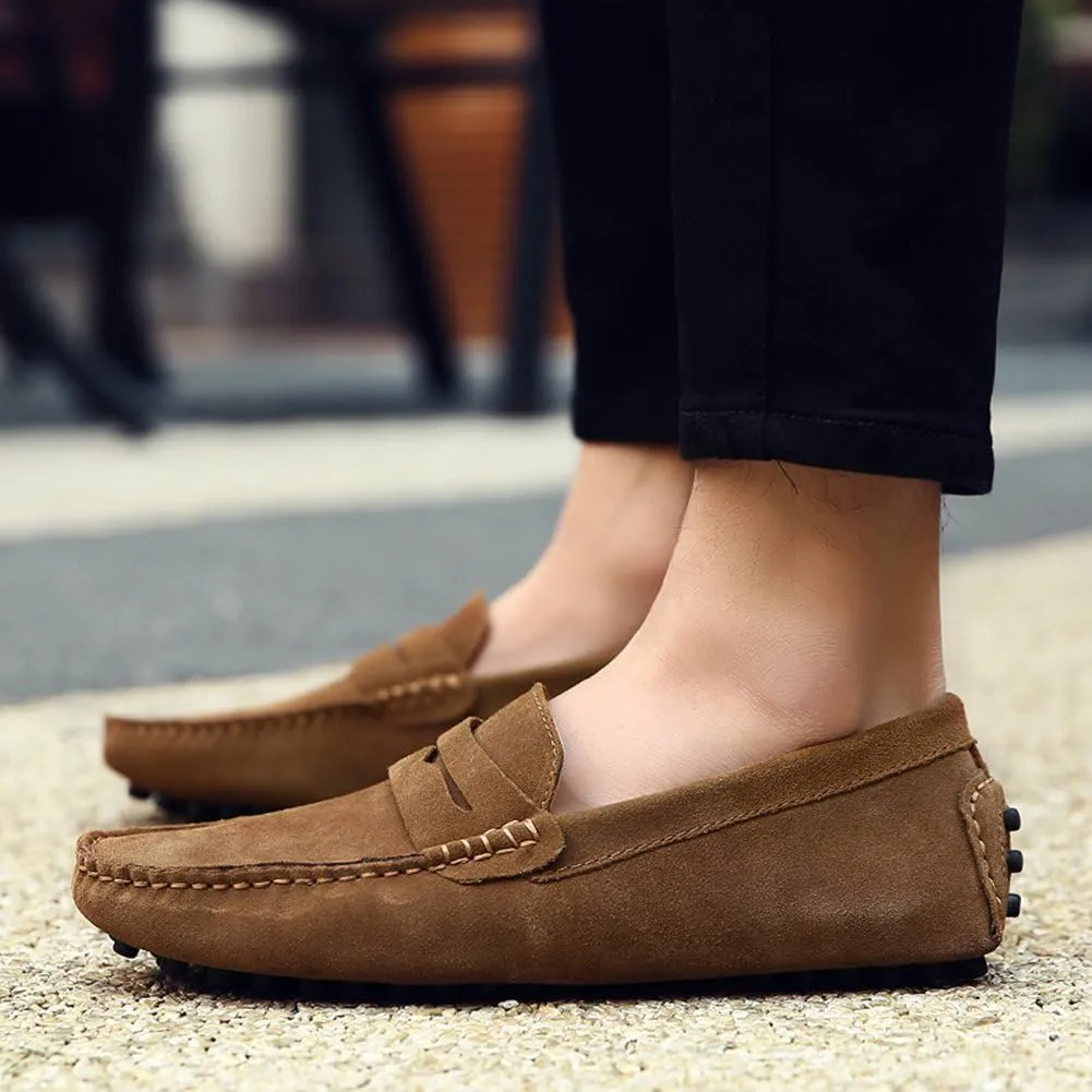 ANUFER Men's Suede Leather Penny Loafers Comfort Driving Shoes Moccasin Slippers