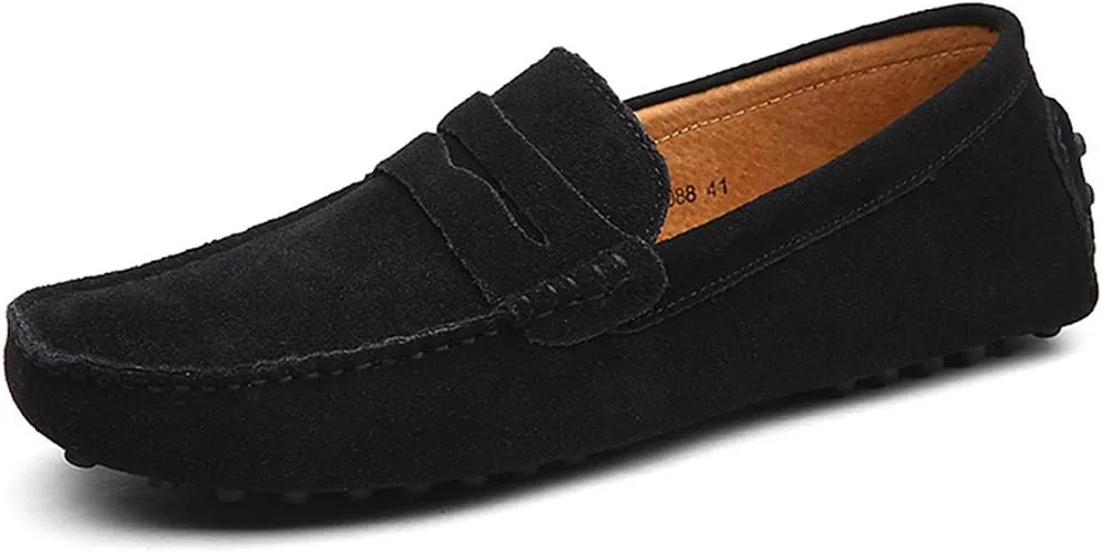 ANUFER Men's Suede Leather Penny Loafers Comfort Driving Shoes Moccasin Slippers