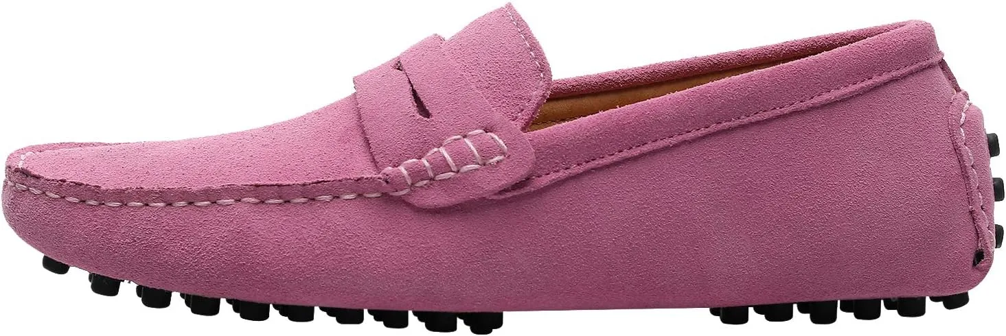 ANUFER Men's Suede Leather Penny Loafers Comfort Driving Shoes Moccasin Slippers