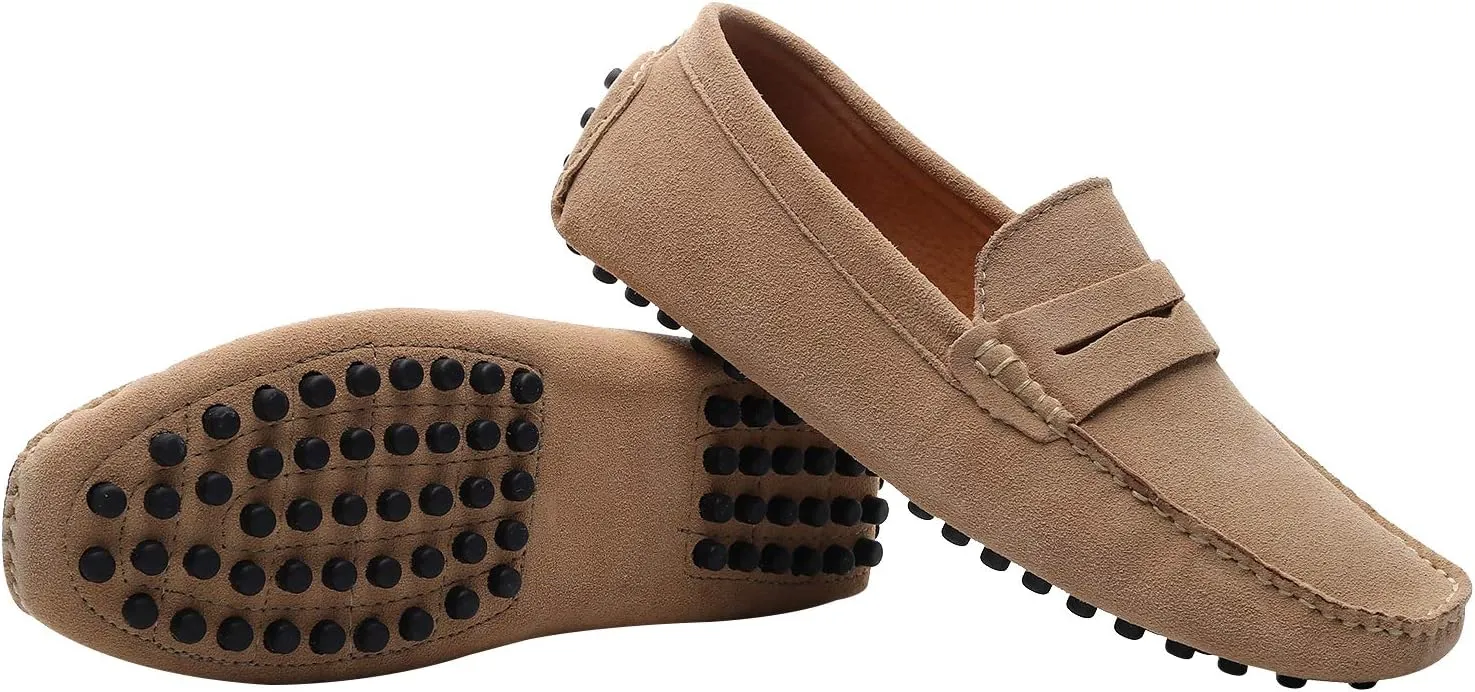 ANUFER Men's Suede Leather Penny Loafers Comfort Driving Shoes Moccasin Slippers