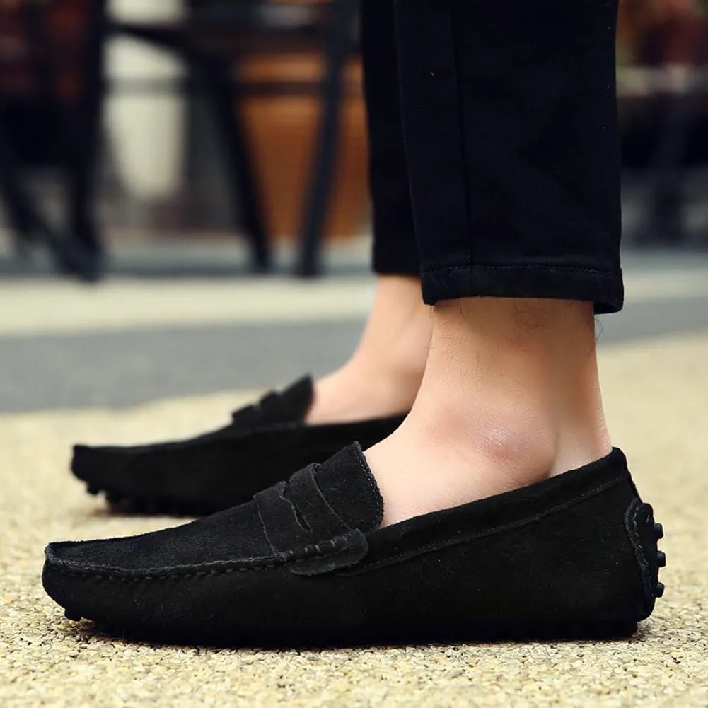 ANUFER Men's Suede Leather Penny Loafers Comfort Driving Shoes Moccasin Slippers