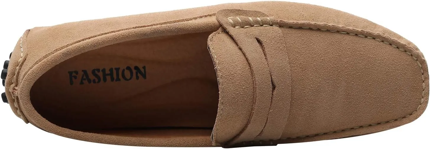ANUFER Men's Suede Leather Penny Loafers Comfort Driving Shoes Moccasin Slippers