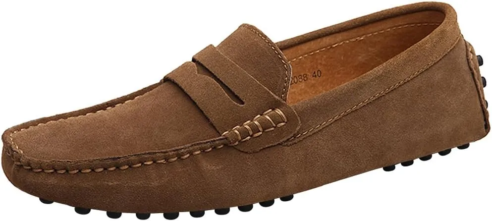 ANUFER Men's Suede Leather Penny Loafers Comfort Driving Shoes Moccasin Slippers