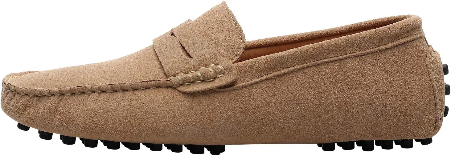 ANUFER Men's Suede Leather Penny Loafers Comfort Driving Shoes Moccasin Slippers
