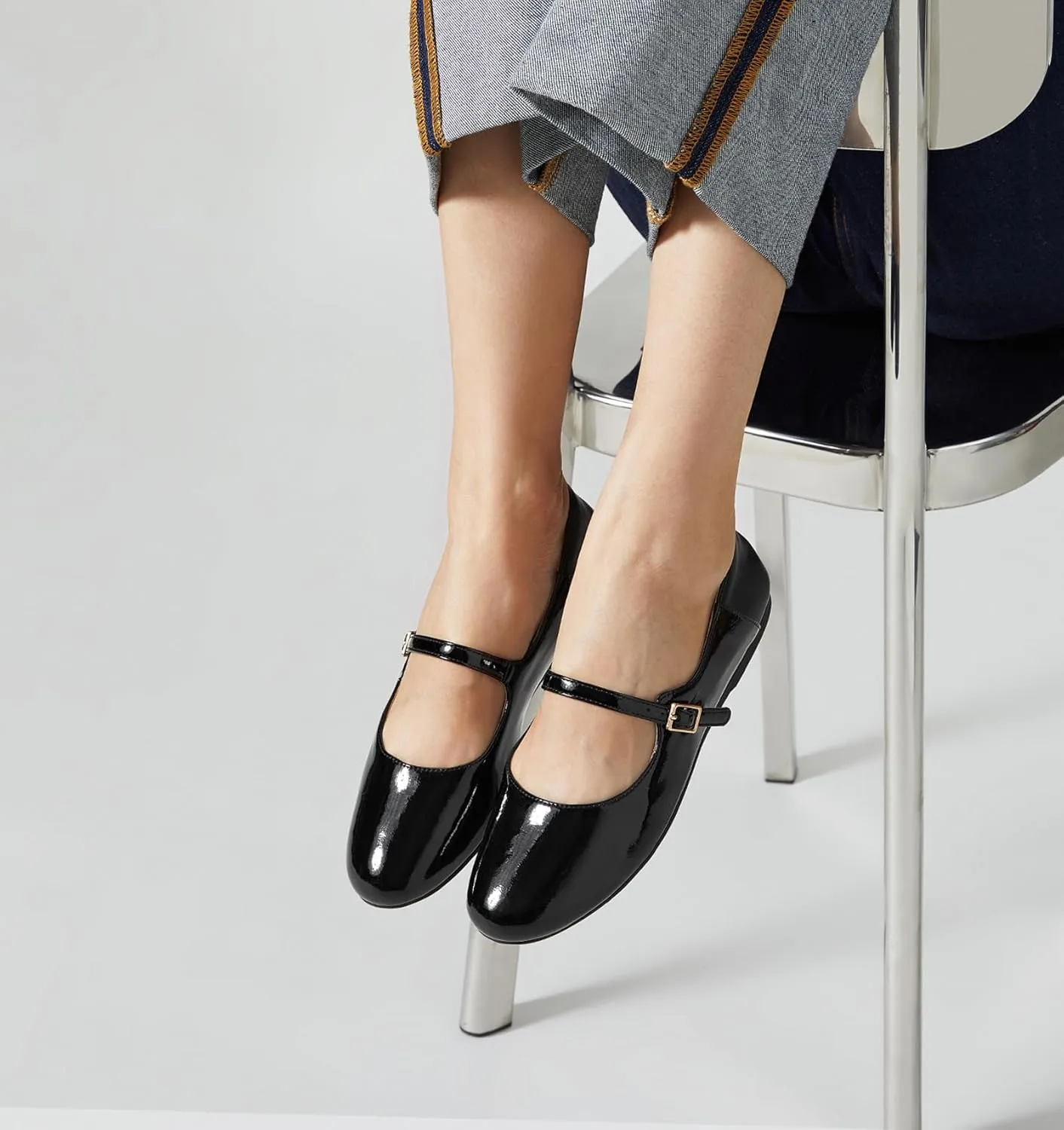Arromic Ballet Flats for Women Round Toe Mary Jane Shoes Comfortable Dressy Women Flats Adjustable Straps Washable Knit Slip On Shoes