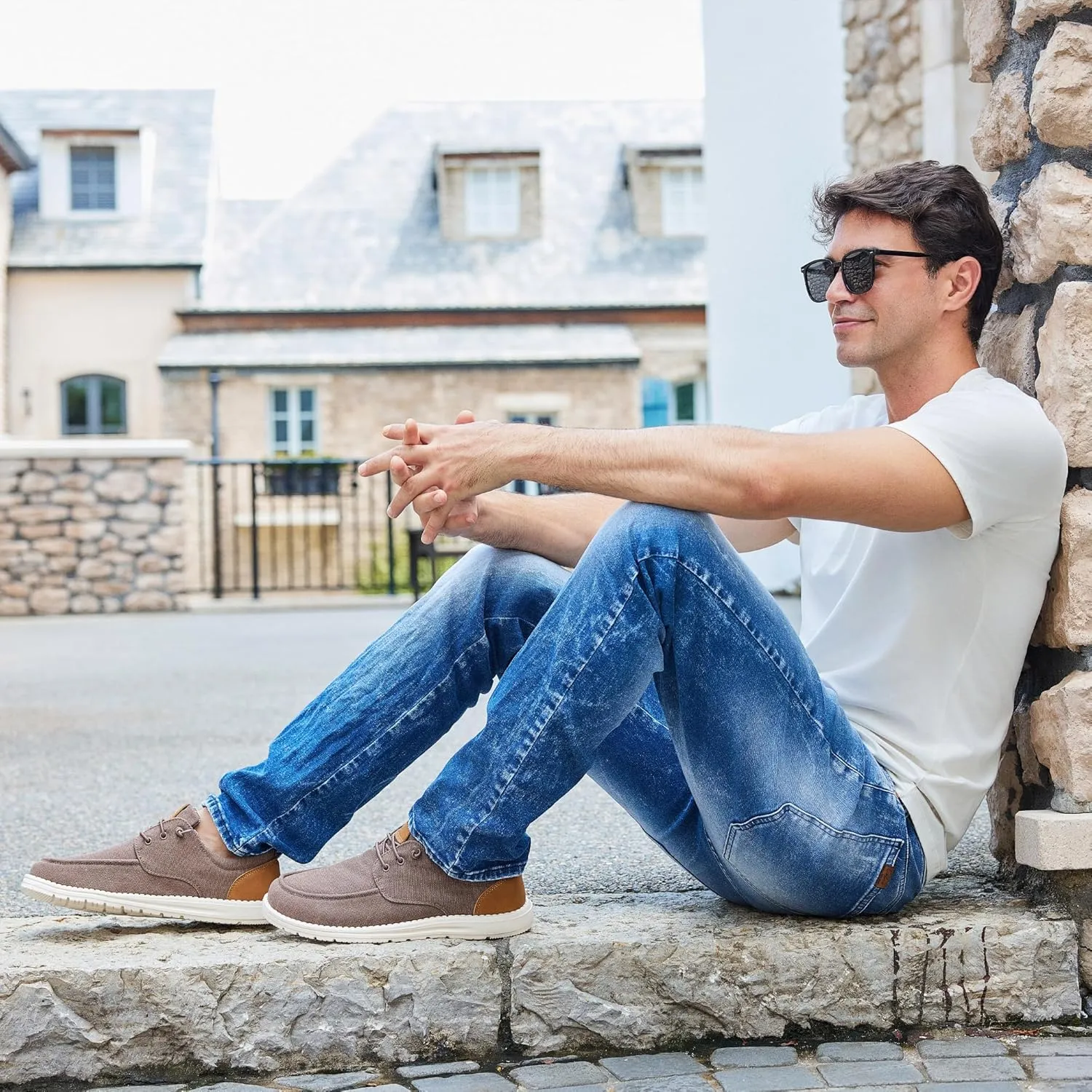 ASITVO Mens Wide Canvas Loafers Slip on Big Size Walking Shoes Width Toe Box Casual Dress Shoes