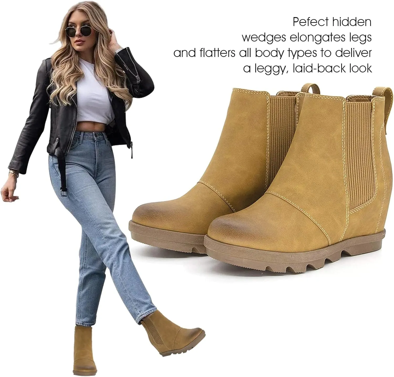 Athlefit Women's Wedge Boots Comfortable Ankle Wedge Booties