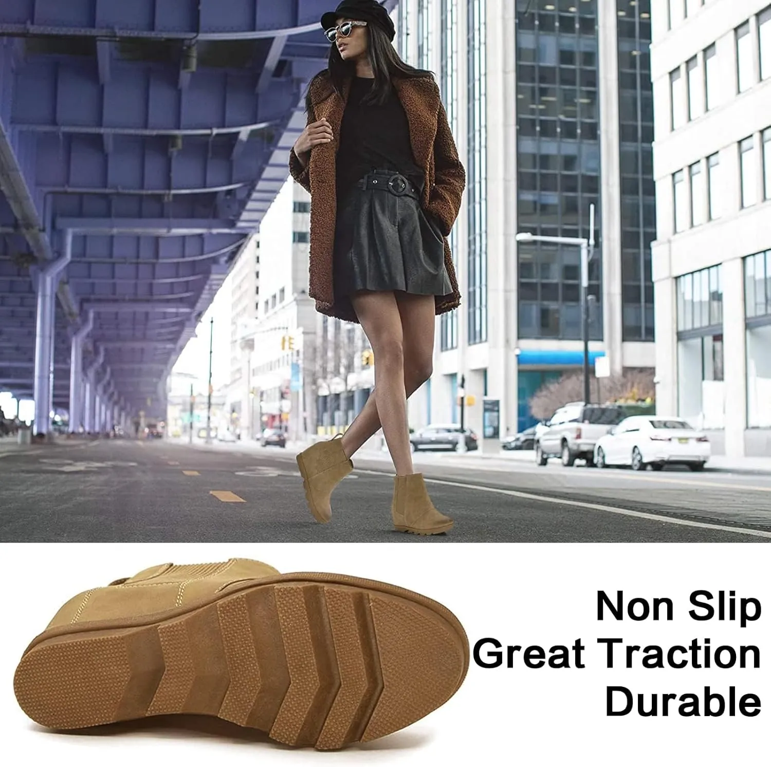 Athlefit Women's Wedge Boots Comfortable Ankle Wedge Booties