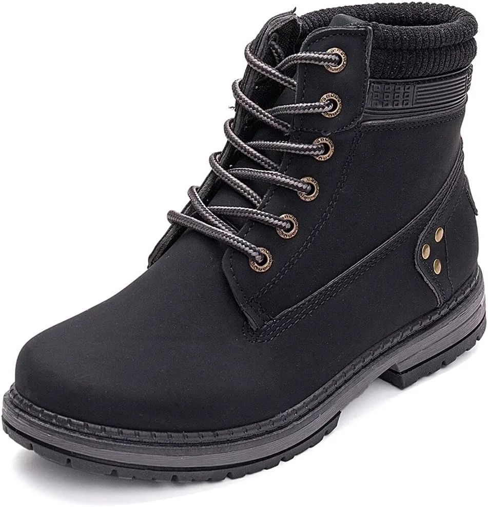 Athlefit Women's Work Waterproof Hiking Combat Boots Lace up Low Heel Booties Ankle Boots