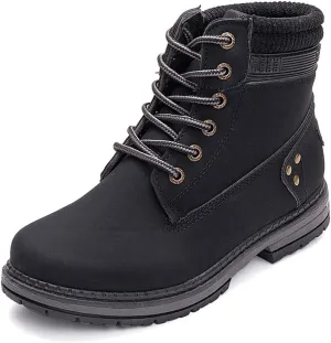 Athlefit Women's Work Waterproof Hiking Combat Boots Lace up Low Heel Booties Ankle Boots