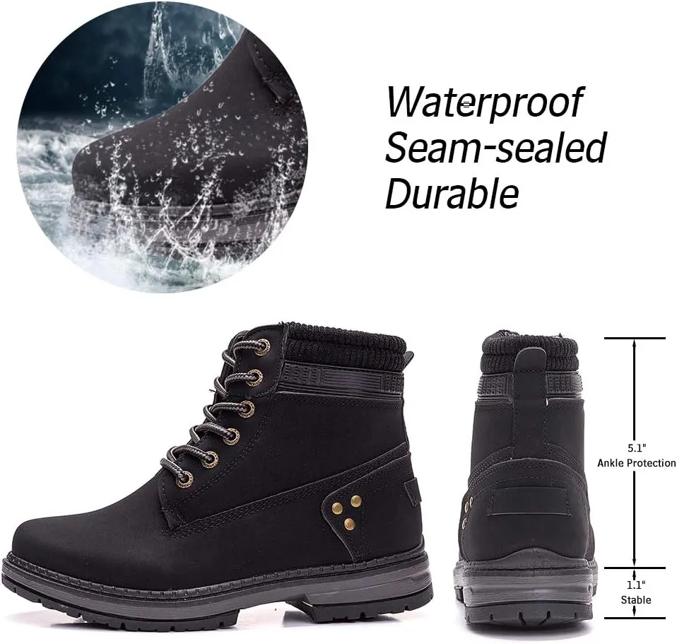 Athlefit Women's Work Waterproof Hiking Combat Boots Lace up Low Heel Booties Ankle Boots
