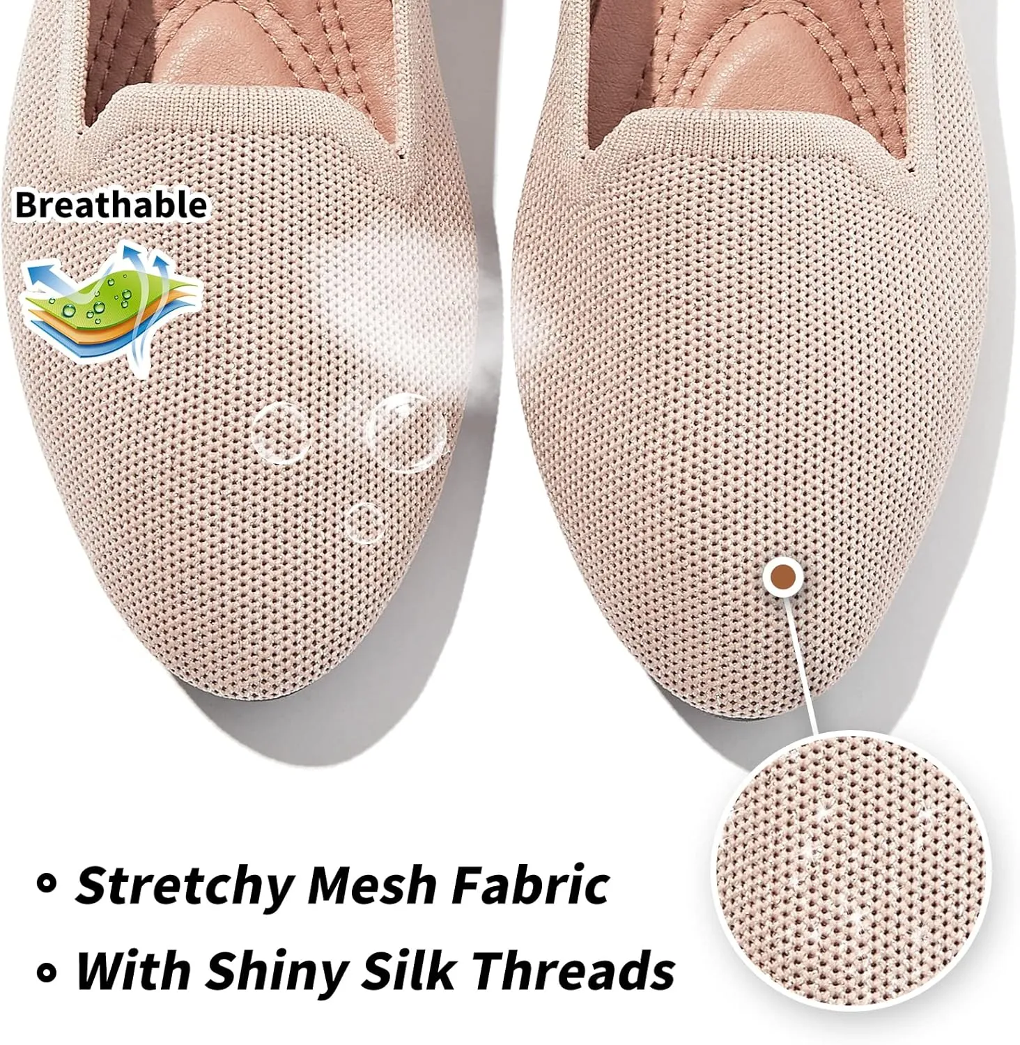 BABUDOG Women's Sparkly Flats Shoes Shiny Mesh Loafers Shoes Soft Memory Foam Flats