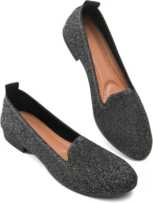 BABUDOG Women's Sparkly Flats Shoes Shiny Mesh Loafers Shoes Soft Memory Foam Flats