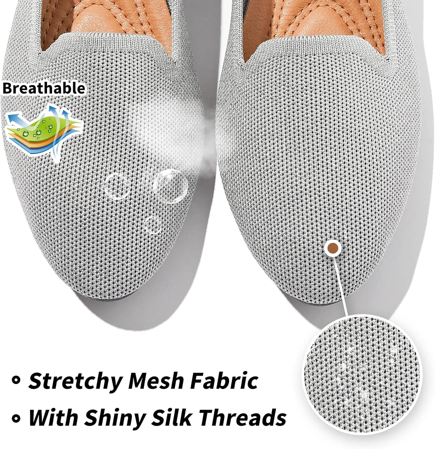 BABUDOG Women's Sparkly Flats Shoes Shiny Mesh Loafers Shoes Soft Memory Foam Flats