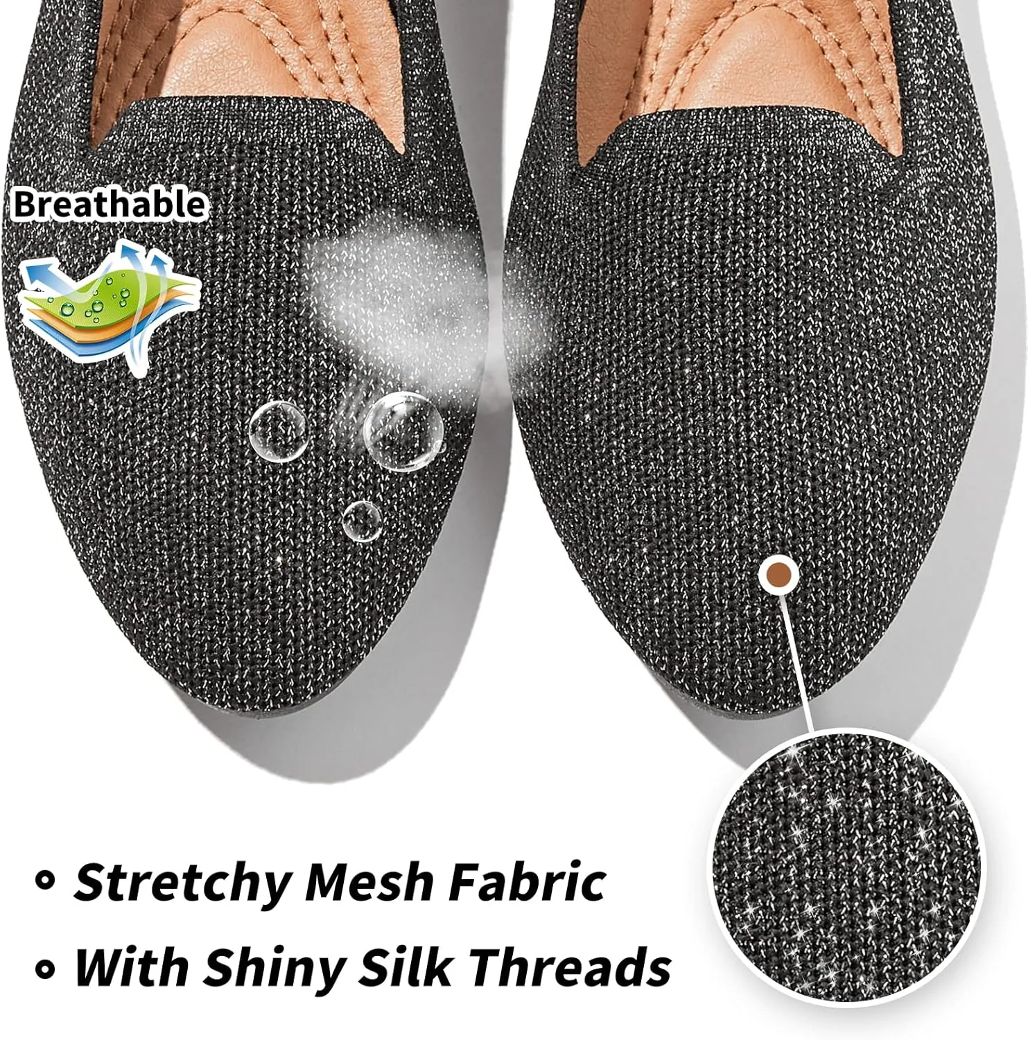BABUDOG Women's Sparkly Flats Shoes Shiny Mesh Loafers Shoes Soft Memory Foam Flats