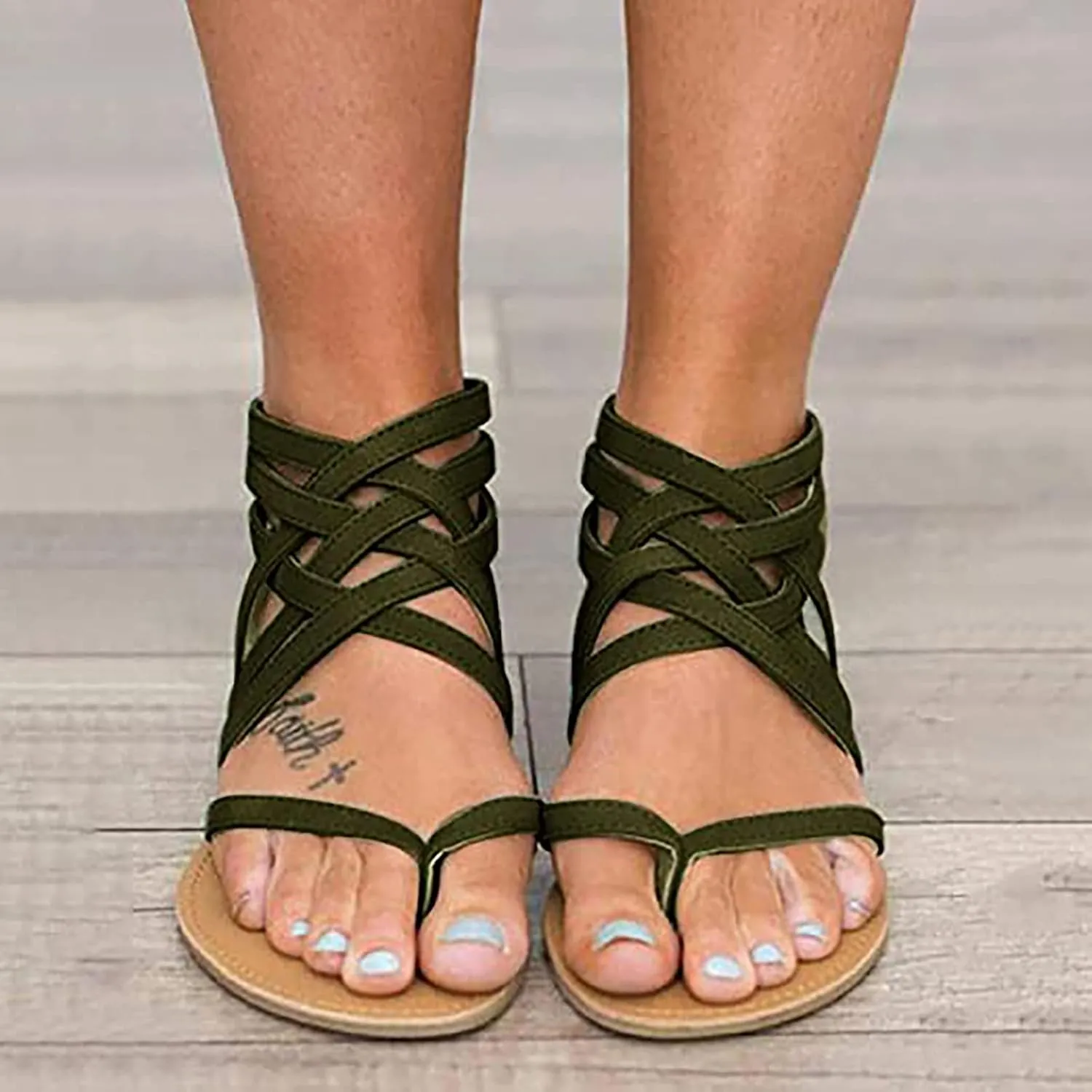 Back Zipper Sandals for Women Summer Ankle Straps Gladiator Flat Sandals Casual Cross Straps Thong Clip Toe Flip Flops Lightweight Beach Shoes Slipper